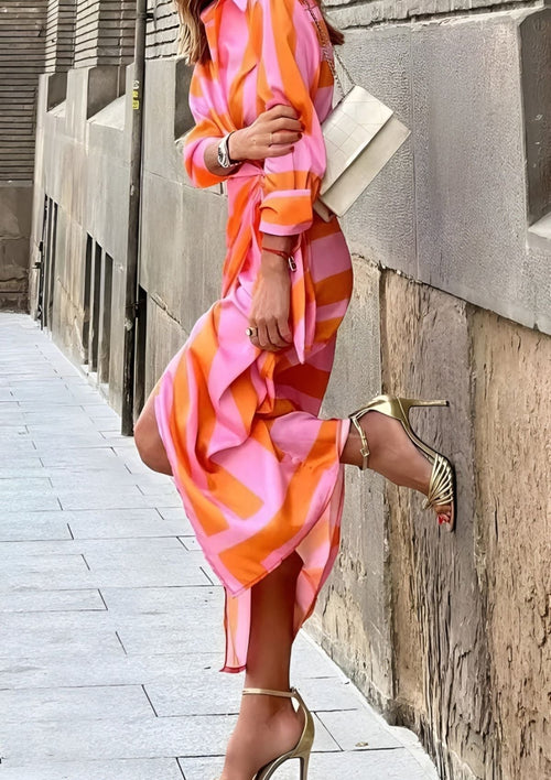 Melissa β Printed Waist-Cinching Shirt Dress