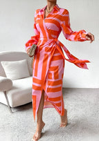Melissa β Printed Waist-Cinching Shirt Dress