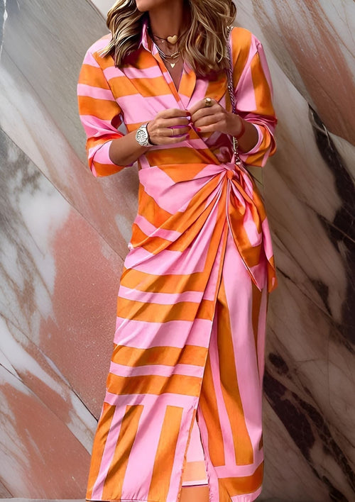Melissa β Printed Waist-Cinching Shirt Dress