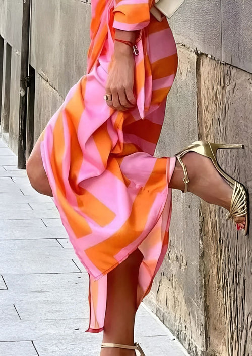 Melissa β Printed Waist-Cinching Shirt Dress