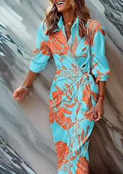 Melissa β Printed Waist-Cinching Shirt Dress