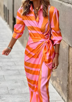 Melissa β Printed Waist-Cinching Shirt Dress