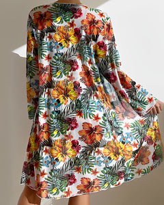 Feline - Tropical Print Bikini Set with Cover-Up