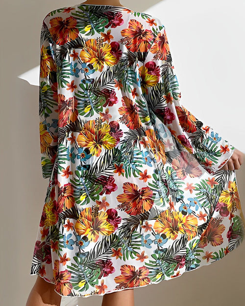 Feline - Tropical Print Bikini Set with Cover-Up