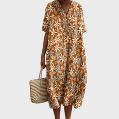 Evangeline - Rust Floral Breeze Midi Dress