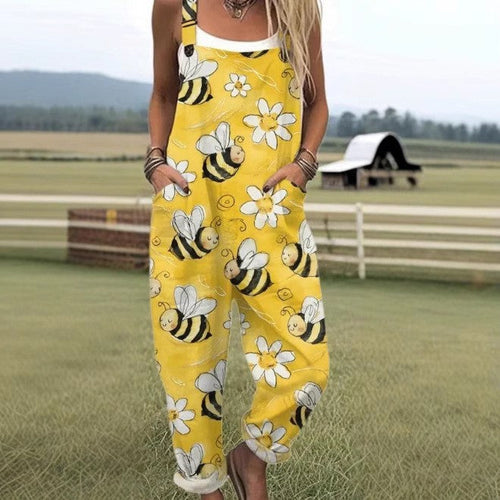 Mia - Women’s Flying Bees Print Jumpsuit